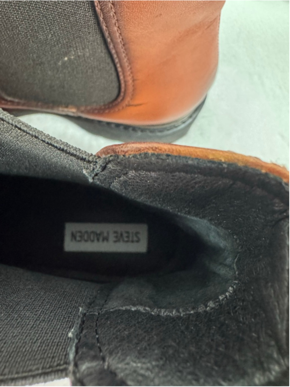 Steve Madden Brown Black Leather Trap Chelsea Ankle Boots Size 9 - Picture 8 of 9